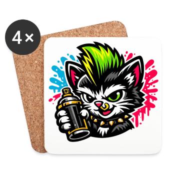 Graffiti Cat Spray Dot - Dessous de verre (lot de 4) - blanc - Devant
