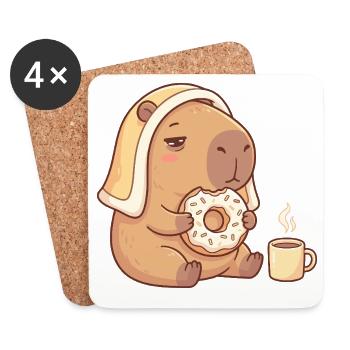Capybara avec motif de beignet et cozy à café - Dessous de verre (lot de 4) - blanc - Devant