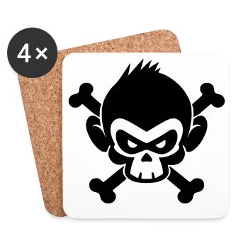 Skull monkey with crossed bones - Coasters (set of 4) - white - Front