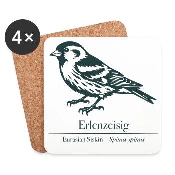 Siskin Silhouette | Ornithology | Drawing - Coasters (set of 4) - white - Front