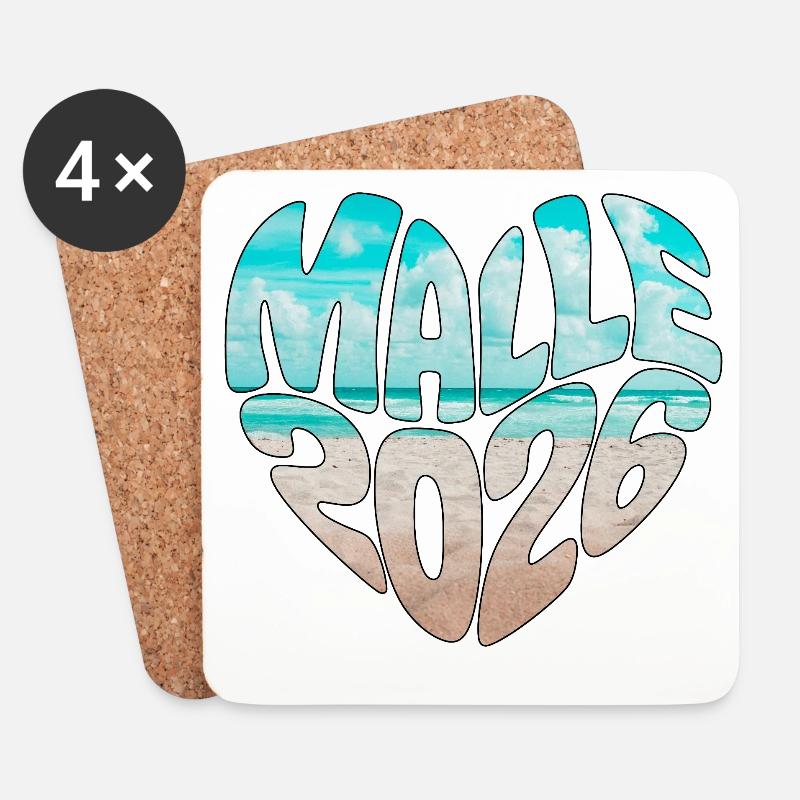 Mallorca Malle 2026 Herz (Version Meer Strand) - Untersetzer (4er-Set) - Weiß