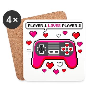 Player 1 Loves Player 2 Retro Video Game Valentine - Coasters (set of 4) - white - Front