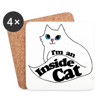 Inside Cat Cartoon Slogan Tee - Dessous de verre (lot de 4) - blanc - Devant