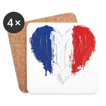 French Flag Heart Soccer Football - Coasters (set of 4) - white - Front