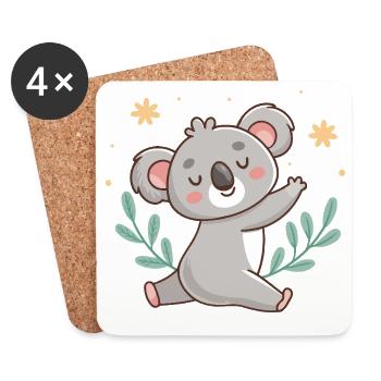 Pastel Relaxed Koala with Foliage - Coasters (set of 4) - white - Front