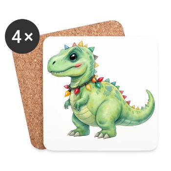Bunter Dino mit Lichterkette - Untersetzer (4er-Set) - Weiß - Vorne