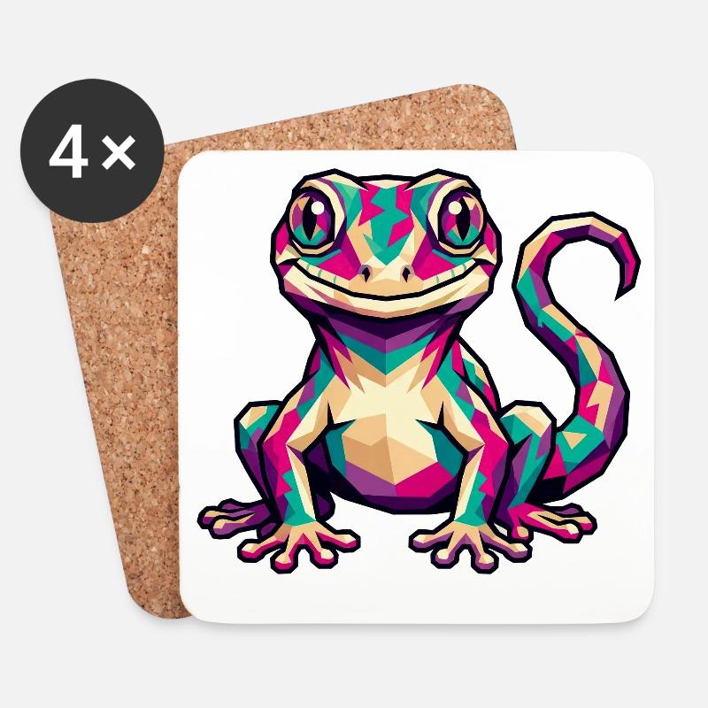 Bunter geometrischer Gecko - Untersetzer (4er-Set) - Weiß