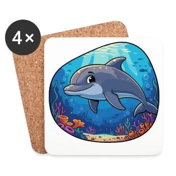 Dauphin sous-marin dans un récif corallien - Dessous de verre (lot de 4) - blanc - Devant