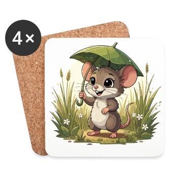 Little mouse with umbrella in the grass - Coasters (set of 4) - white - Front