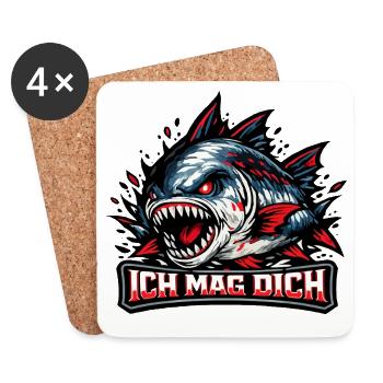 Bissiger Piranha - Netter Spruch: Ich Mag Dich - Untersetzer (4er-Set) - Weiß - Vorne