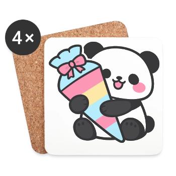 1. Klasse Panda Einschulung Geschenk 2026 - Untersetzer (4er-Set) - Weiß - Vorne