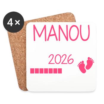 Manou en 2026 Cadeau Annonce Future Grand-Mère - Dessous de verre (lot de 4) - blanc - Devant