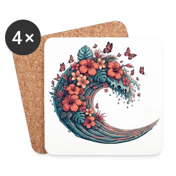 Moon wave with tropical flowers - Coasters (set of 4) - white - Front