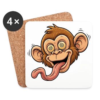 Playful Monkey Caricature with Tongue - Coasters (set of 4) - white - Front