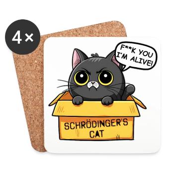 Schrödinger Katzenbox Lustige Katze - Untersetzer (4er-Set) - Weiß - Vorne