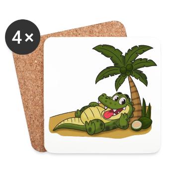 Crocodile on the palm beach - Coasters (set of 4) - white - Front