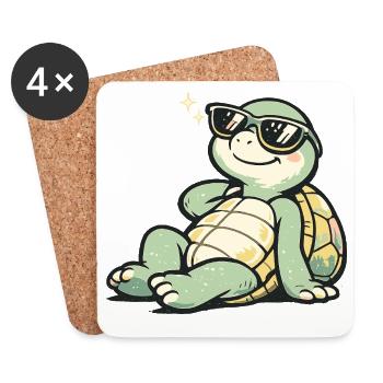 Schildkröte mit Sonnenbrille - Untersetzer (4er-Set) - Weiß - Vorne