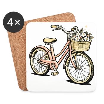 Blumenkorb-Fahrrad Pastellstil - Untersetzer (4er-Set) - Weiß - Vorne