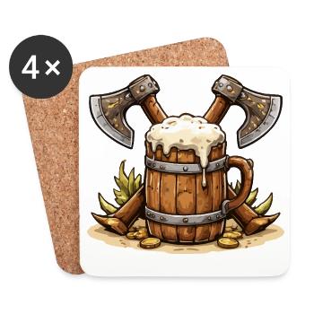 Bierfass mit Äxten Wikinger - Untersetzer (4er-Set) - Weiß - Vorne
