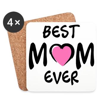 Meilleur t-shirt de la fête des mères avec un cœur rose de maman - Dessous de verre (lot de 4) - blanc - Devant