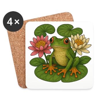 Grüner Frosch unter Lotuslilien - Untersetzer (4er-Set) - Weiß - Vorne