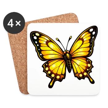 Yellow Orange Butterfly Pattern - Coasters (set of 4) - white - Front