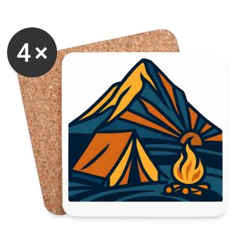 Bergzelt Lagerfeuer Abend - Untersetzer (4er-Set) - Weiß - Vorne