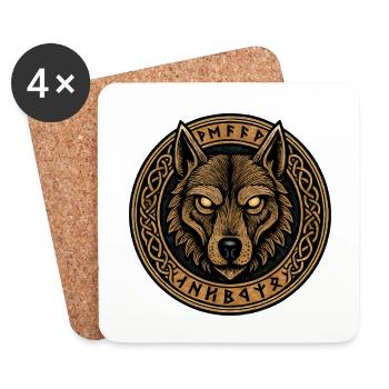 Emblème de l’Anneau du Loup avec des runes - Dessous de verre (lot de 4) - blanc - Devant