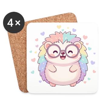 Pastel hedgehog with glasses and hearts - Coasters (set of 4) - white - Front