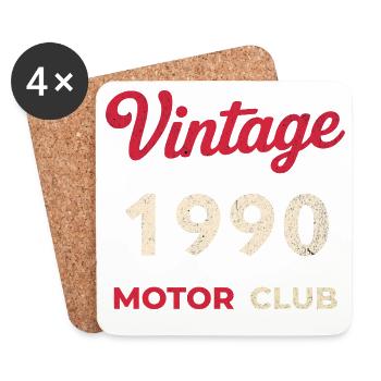 Cadeau vintage de l’année rétro de naissance du Motor Club des années 1990 - Dessous de verre (lot de 4) - blanc - Devant