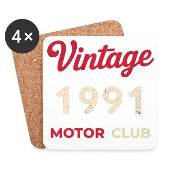 Cadeau rétro vintage de l’année de naissance du Motor Club 1991 - Dessous de verre (lot de 4) - blanc - Devant