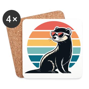 Furet rétro au soleil - Dessous de verre (lot de 4) - blanc - Devant