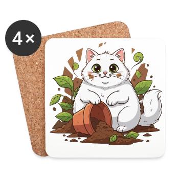 Garden cat in a pot adventure - Coasters (set of 4) - white - Front