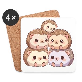 Famille de hérissons câlins - Dessous de verre (lot de 4) - blanc - Devant