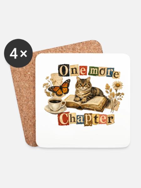 One More Chapter - Cozy Reading Cat - Untersetzer (4er-Set) - Weiß