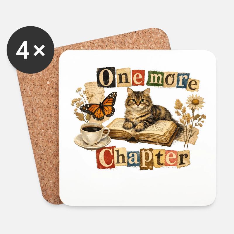 One More Chapter - Cozy Reading Cat - Untersetzer (4er-Set) - Weiß
