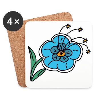 Handgezeichnete blaue Blume Kinder Kind - Untersetzer (4er-Set) - Weiß - Vorne