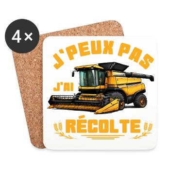 J'peux pas j'ai récolte, humour agriculteur - Dessous de verre (lot de 4) - blanc - Devant