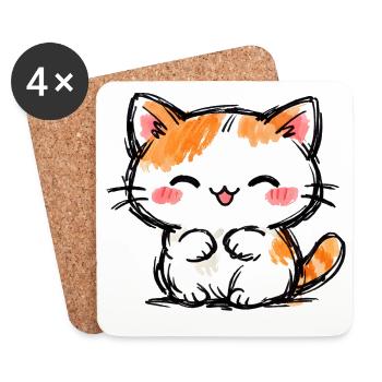 Chaton Aquarelle Chat Câlin - Dessous de verre (lot de 4) - blanc - Devant