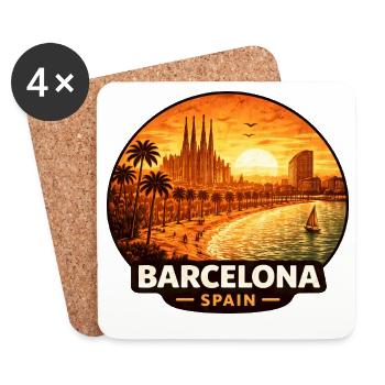 Silhouette du coucher de la neige de Barcelone, Espagne - Dessous de verre (lot de 4) - blanc - Devant