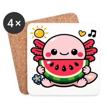 Kawaii Melons Axolotl Design - Dessous de verre (lot de 4) - blanc - Devant