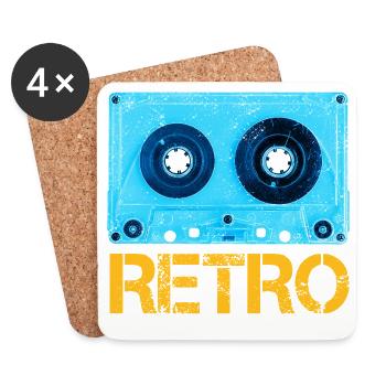 Bande au look rétro vintage et design cassette - Dessous de verre (lot de 4) - blanc - Devant