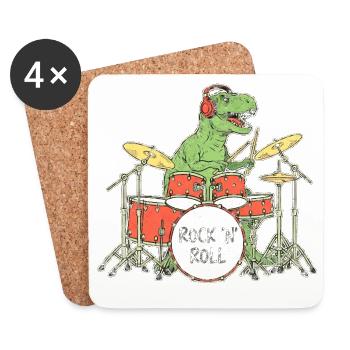 Dino Drummer RocknRoll Illustration - Coasters (set of 4) - white - Front