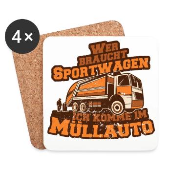 Müllauto Spruch - Untersetzer (4er-Set) - Weiß - Vorne