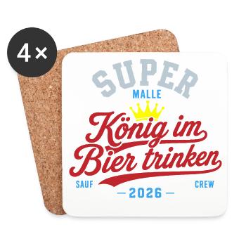 Malle 2026 König im Bier trinken 2026 - Untersetzer (4er-Set) - Weiß - Vorne