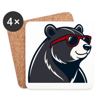 Bear Red Glasses Cartoon - Untersetzer (4er-Set) - Weiß - Vorne