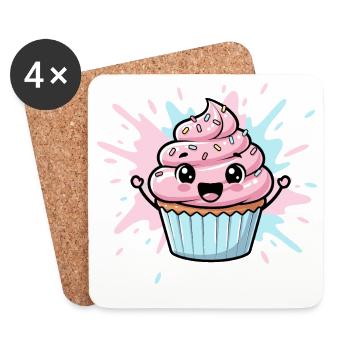 Kawaii Cupcake Illustration - Untersetzer (4er-Set) - Weiß - Vorne