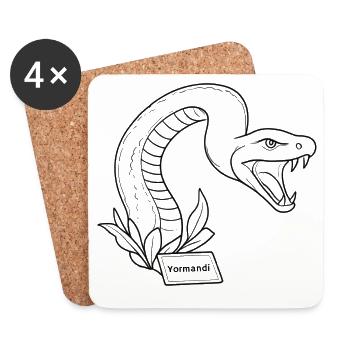 Cobra-Wappen-Linienkunst mit Laub - Untersetzer (4er-Set) - Weiß - Vorne