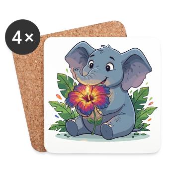 Elephant with hibiscus flower - Coasters (set of 4) - white - Front