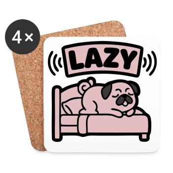  Lazy Mops Hund Bett Introvertiert - Untersetzer (4er-Set) - Weiß - Vorne